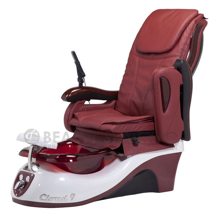 Cloud 9 Pedicure Chair, Burgundy Seat, Silver / Burgundy Base & Burgundy Resin Bowl 